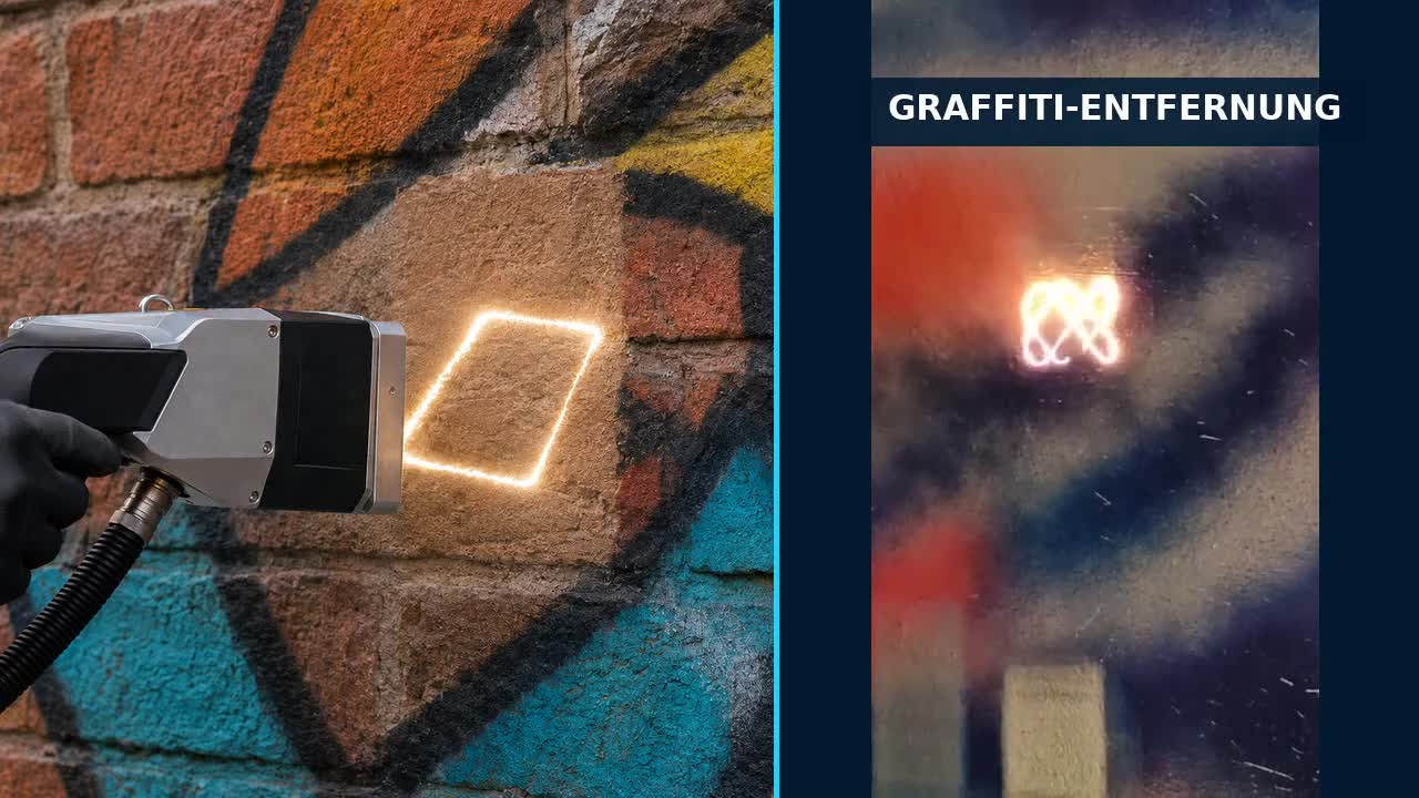 Laserreinigung von Graffiti an einer Fassade